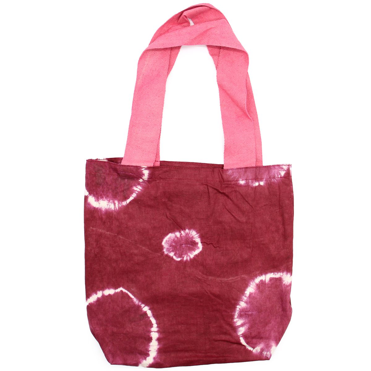 Saco de Algodão Natural com Desenho "Tie dye" (220 g) - 38 x 42 x 12 cm - Anéis Granada - Alça Rosa