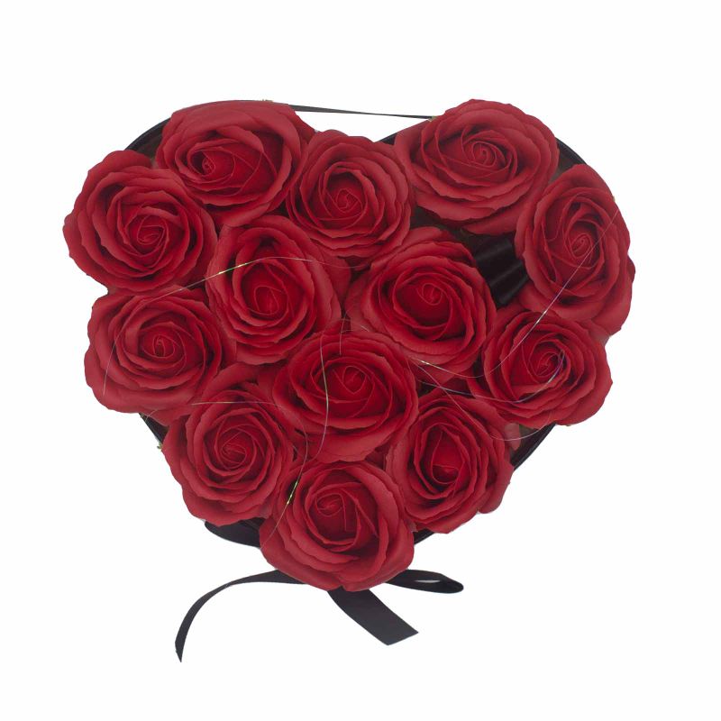 Coffret Cadeau de Fleurs de Savon - 13 Roses Rouges - Coeur