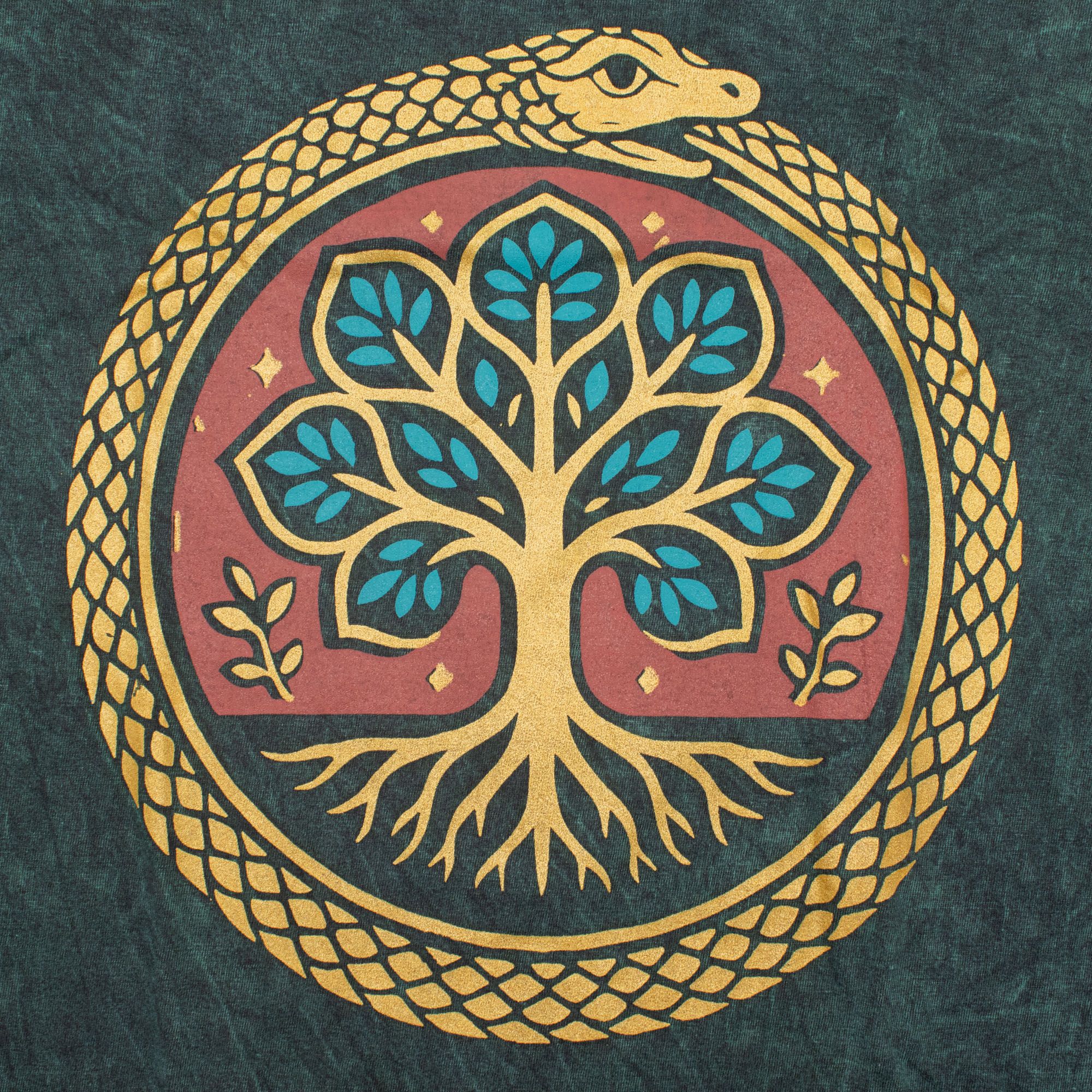 Nomad Sari Stonewashed Cotton T-Shirt - Tree of Life - Green - XL