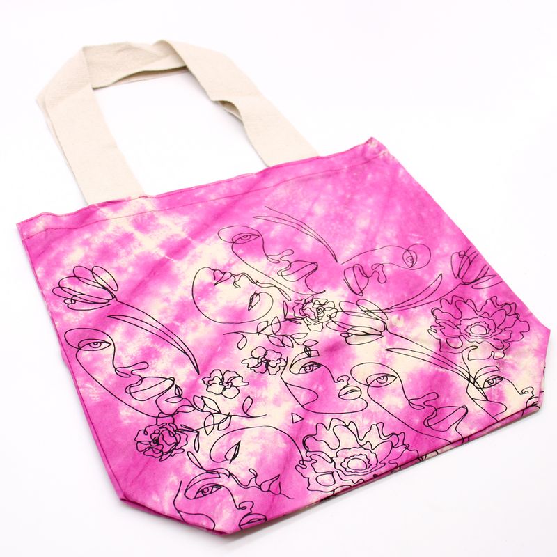 Bavlněná Taška (6oz) - 38x42x12cm - Pěkná Tvář - Magenta - Přírodní Popruhy