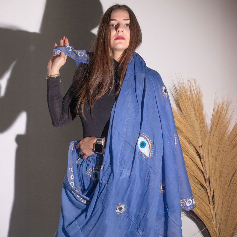 Nomad Sari - Pareo - Sea Blue & Gold Fish Design
