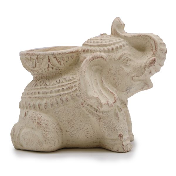 Brûleur d'Encens & Bougeoir Éléphant (Crème)