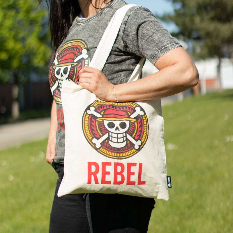 Geantă Tote Basic Iconică – REBEL – Natural 4oz (40x37 cm)