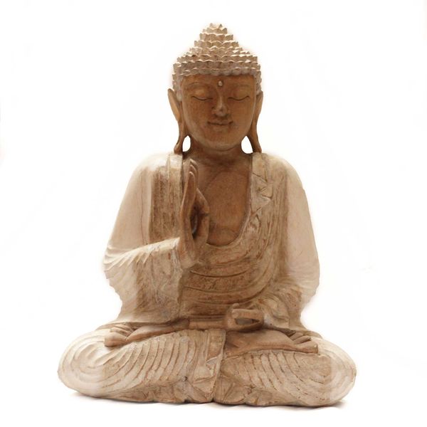Buddhastaty Vitkalkat - 40cm Undervisning - Skadad