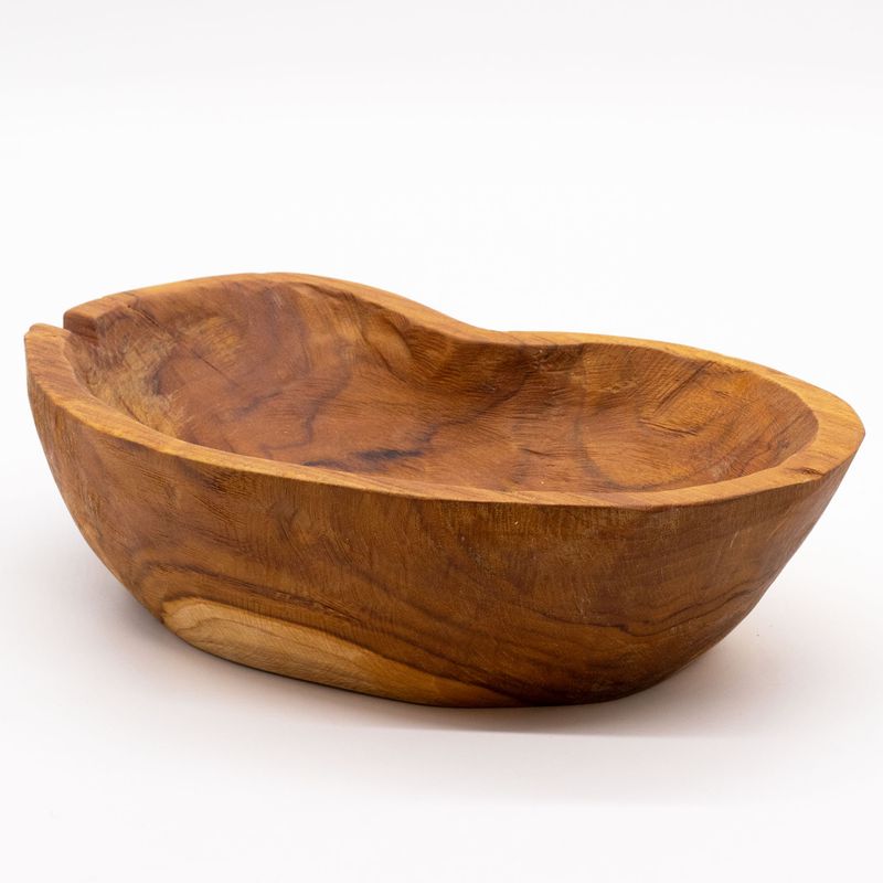 Bol à fruits en bois de teck brut et naturel - 31x22x8cm