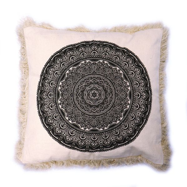 Tradiční Mandala Polštář - 45x45cm - Černý