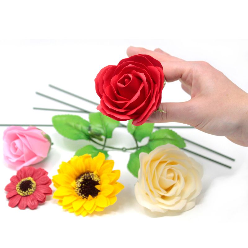 Roses de Savon  pour Bouquet- Medium/Blanc