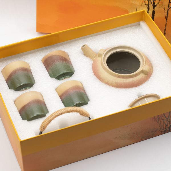 Japonská sada na čaj ve stylu kyusu - pro zelený čaj - čtyři šálky