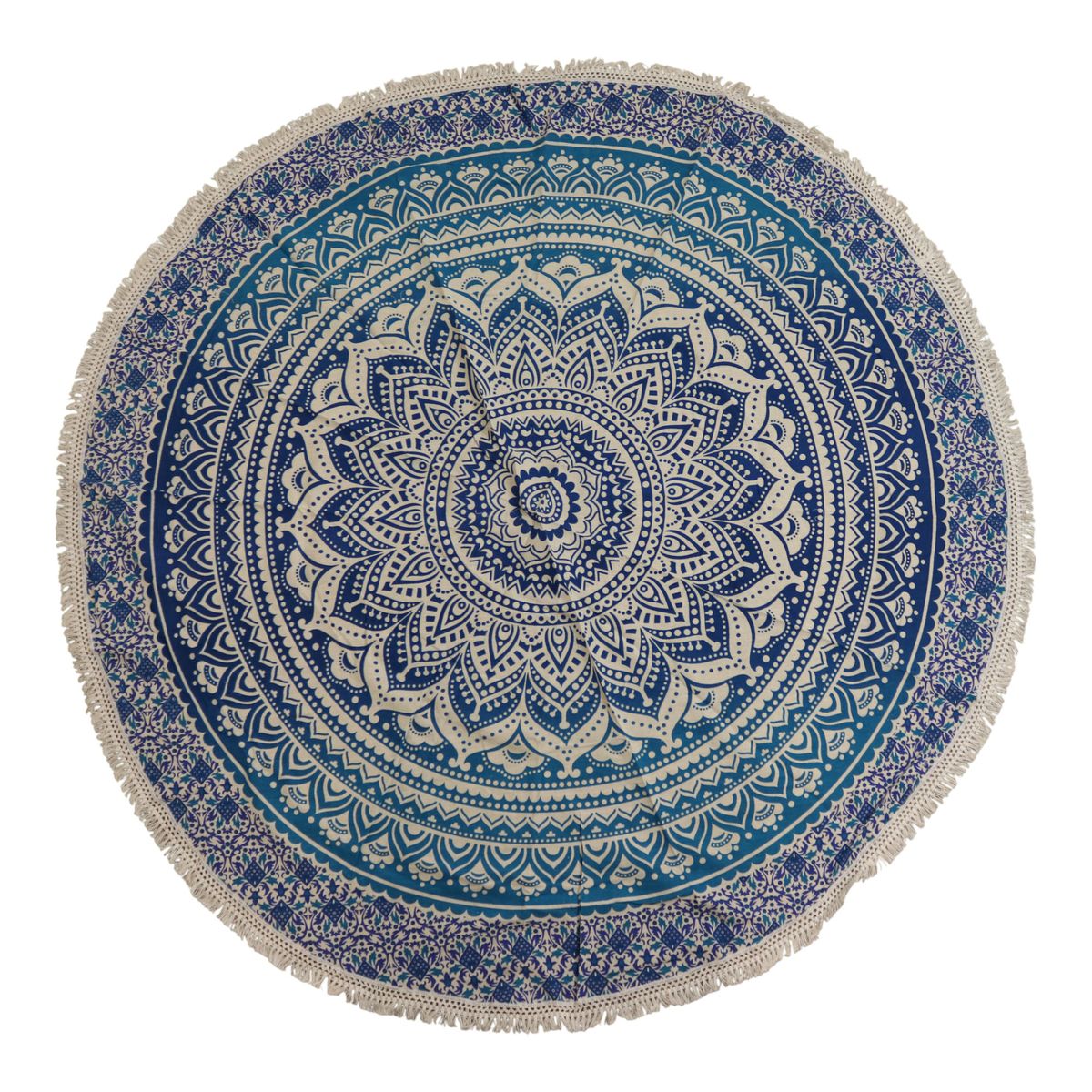 Pequena mandala redonda de algodão (130 cm) - Azul clássico
