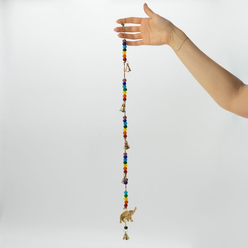 Indian Chimes - Brass Elephant with Chakra Beads String Bells - 53cm