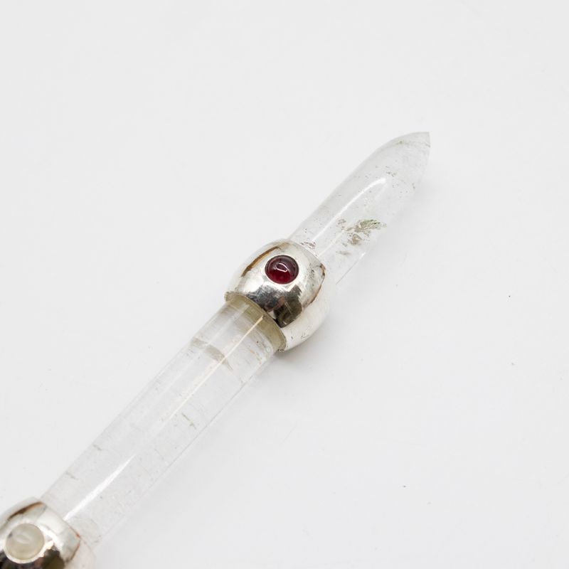Axis of Grace Wand - Amethyst & Rose Quartz Spheres, Quartz Stem - 12cm