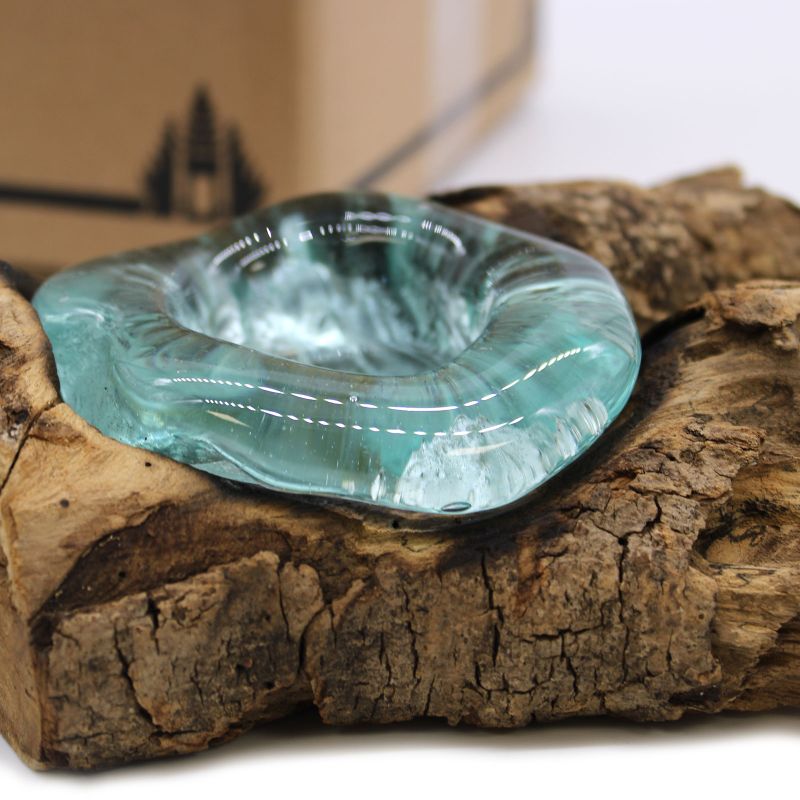 Molton Glass on Wood - Candle Holder