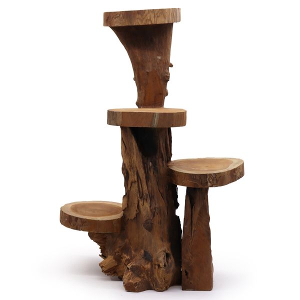 Stalak od Prirodne Tikovine s 4 Police - 75cm