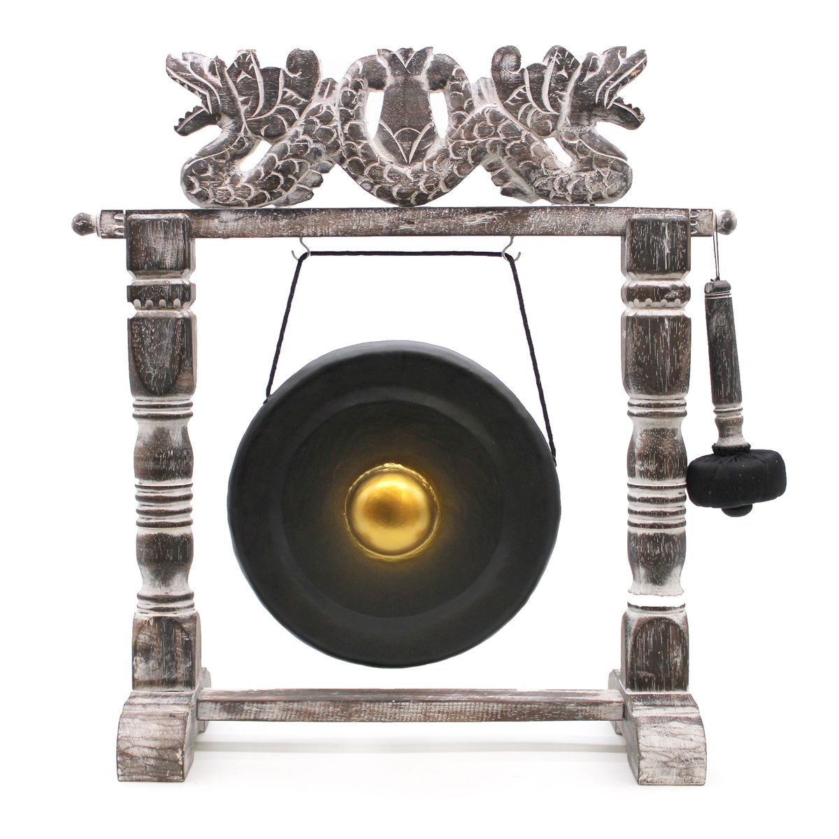 Pequeno Gong de Meditação com Suporte - 25 cm - Preto