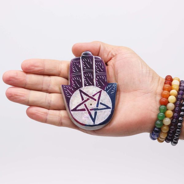 Porte-encens en pierre à savon Hamsa 9x6 cm - Pentagone