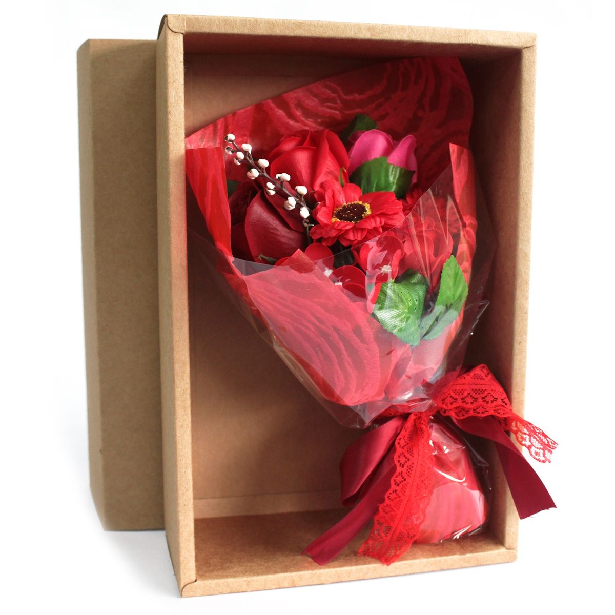 Bouquet de flores de sabão em caixa - vermelho