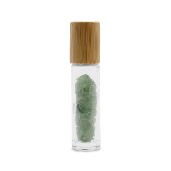 Bouteille Roll-On d'Huile Essentielle avec Gemme - Aventurine - Bouchon en Bois