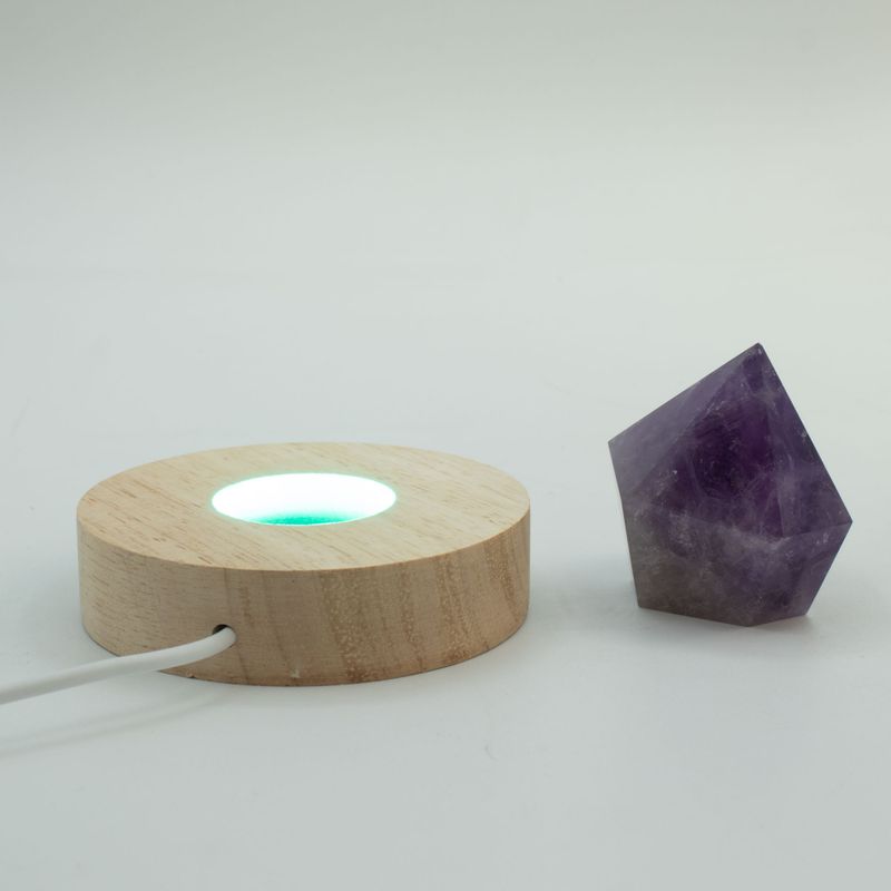 Дерев'яна LED-підставка з USB Кругла 8 см  - Багатокольорове Світло