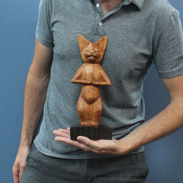 Handcarved Yoga Cat - Standing