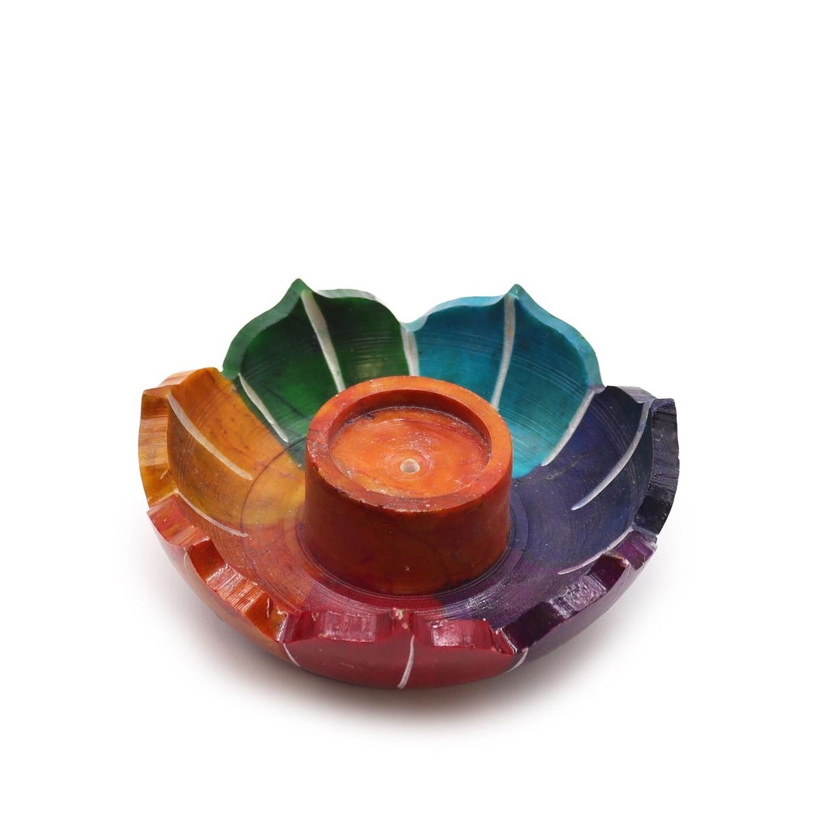 Porta-incenso Flor de Lótus Pequena de Esteatita 7,5x2,5 cm - Cores dos Chakras