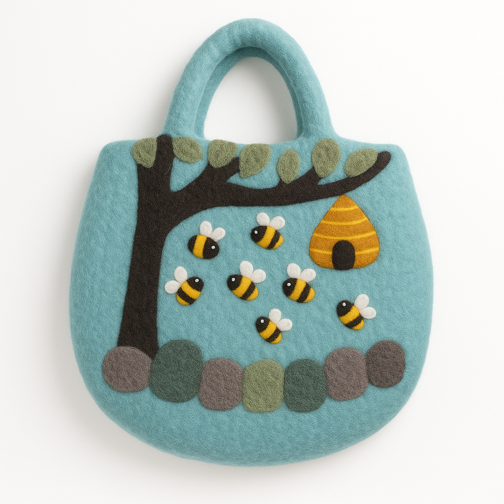 Saco de feltro em forma de árvore e colmeia - 35 x 27 cm