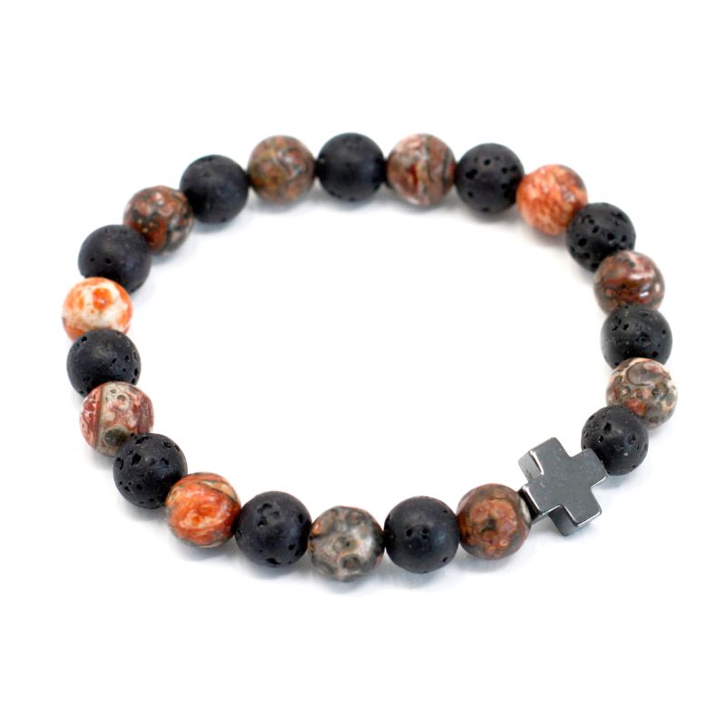 Set of 2 Gemstones Friendship Bracelets - Ethernity - Leopard Skin Jasper & Lava Stone