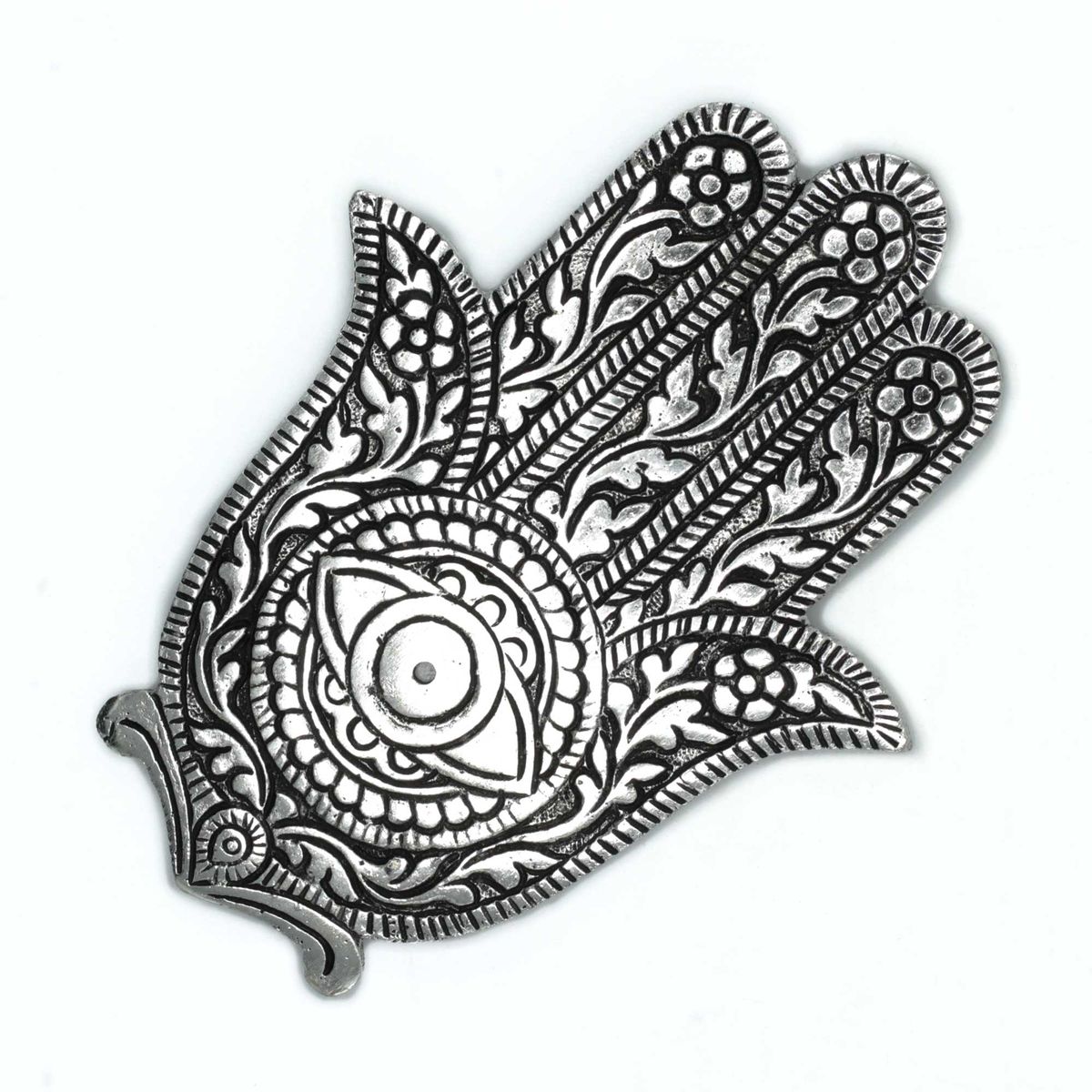 Porta-incenso Hamsa em alumínio polido 14 cm