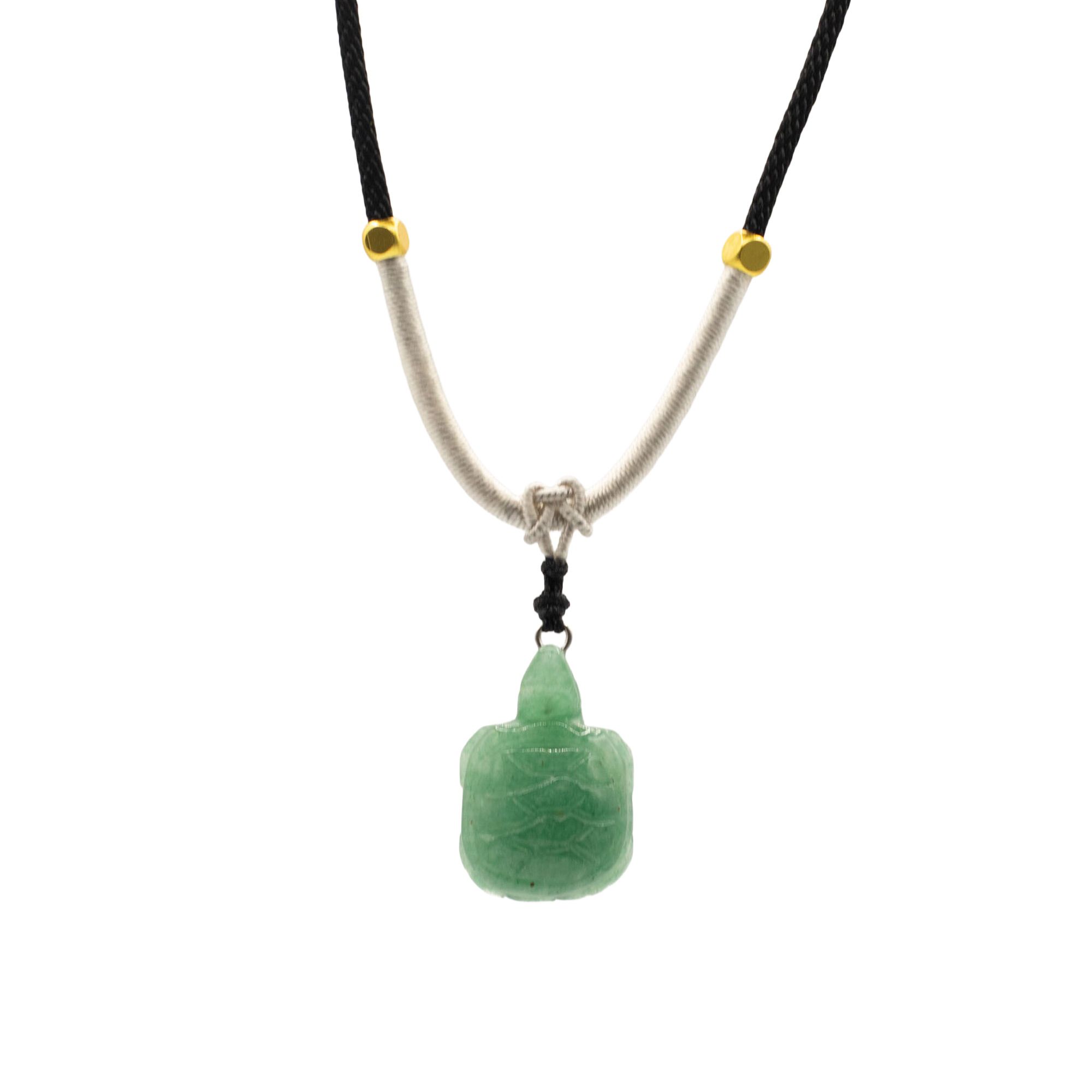 Cord Necklace Gemstone Pendant - Jade Turtle