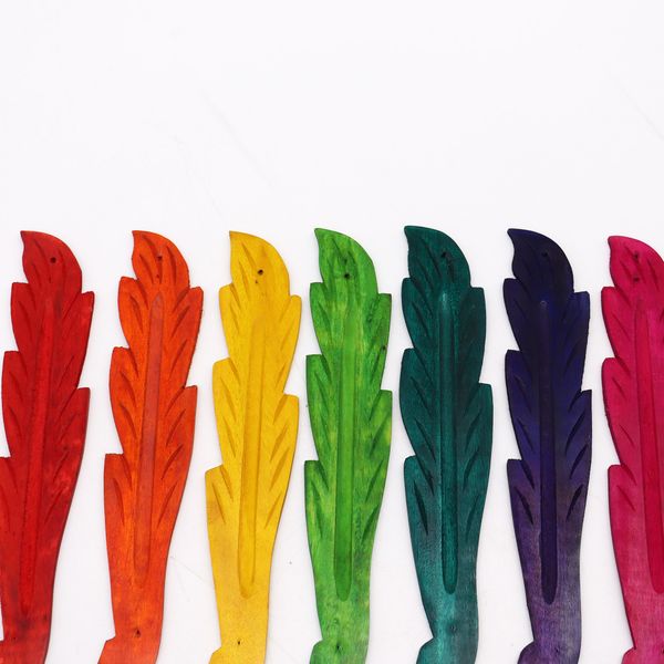 Porte-encens en bois de manguier - Feuilles différents coloris