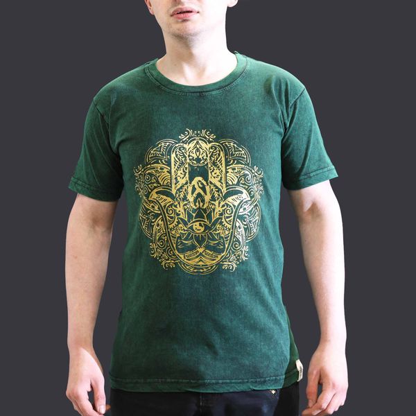 T-shirt Pequena Efeito Lavagem - Hamsa - Verde