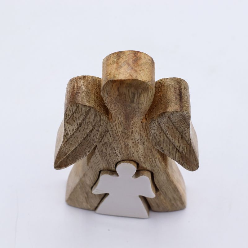 Ángel de Madera de Mango dentro de Ángel - Esmalte Blanco - 15 cm