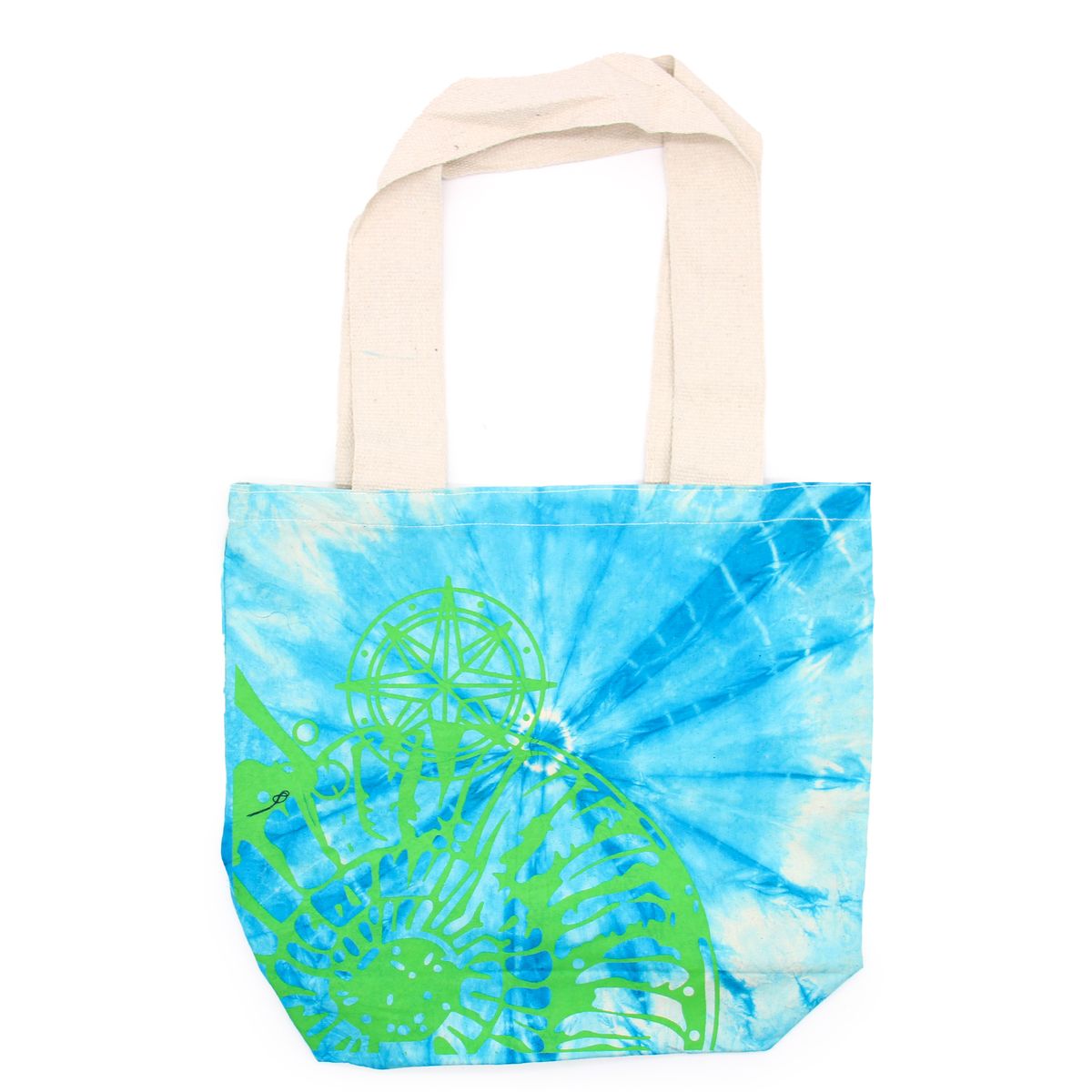 Sacos de Algodão "Tie dye" (170g) - 38x42x12cm - Concha Marinha - Azul e verde - Alça Verde
