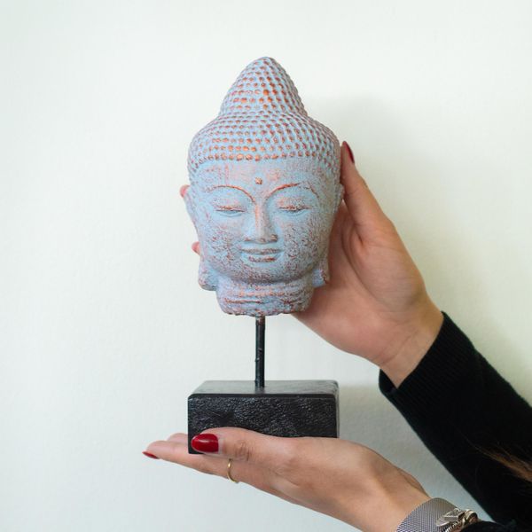 Tête de Bouddha immobile sur socle - Cuivre bleu