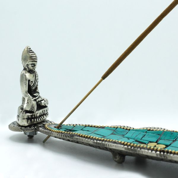 Porte-encens de décoration tibétaine à longue feuille de bouddha