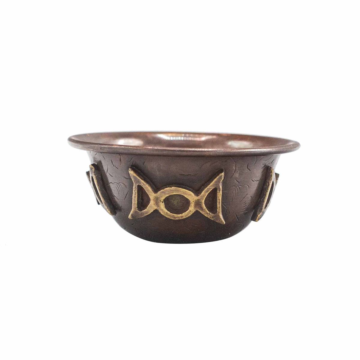 Taça ritual antiga de cobre com tripla lua 8x4 cm