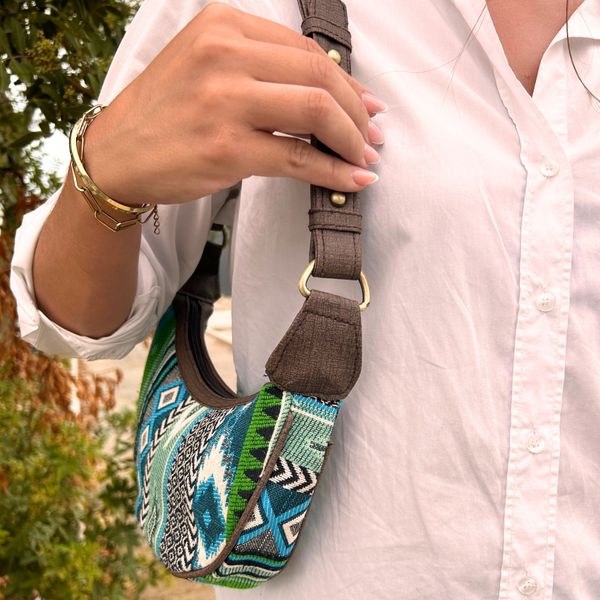 Sac Hobo en Jacquard - Vert Audacieux (sangle marron)