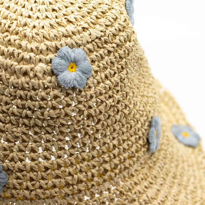 Nomad Sari Floppy Straw Sun Hat - beige och blå blommor