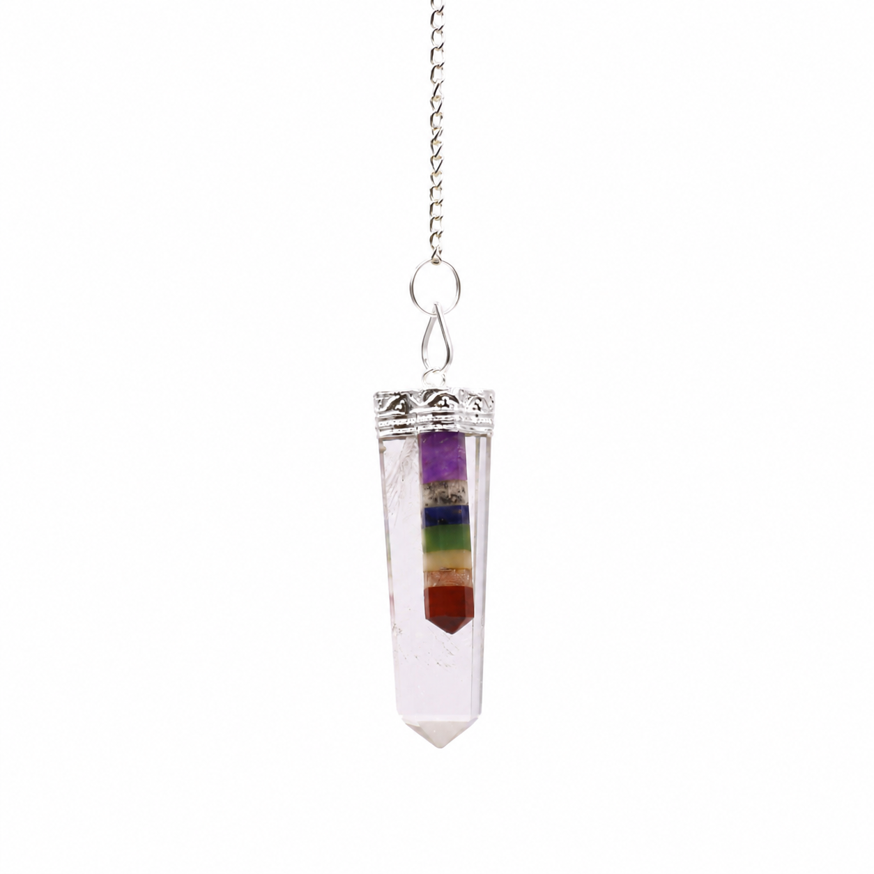 Crystal - 7 Chakra Bounded Thin Point Flat Pendants