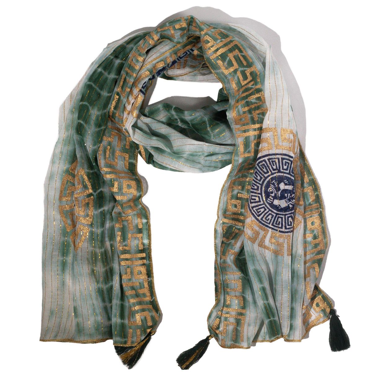 Nomad Sari Verão Marbella Lenço estampado - Verde com dourado (180x50 cm)