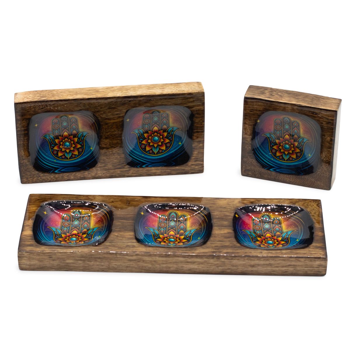 Conjunto de tabuleiros esmaltados de mangueira, tamanho médio - Hamsa