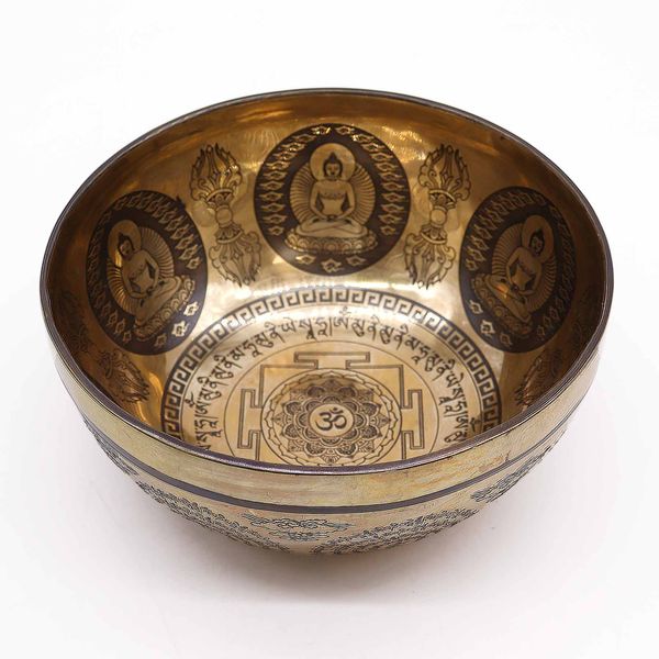 Bol Gravé de Guérison Tibétain- 21cm - Om & Bouddha