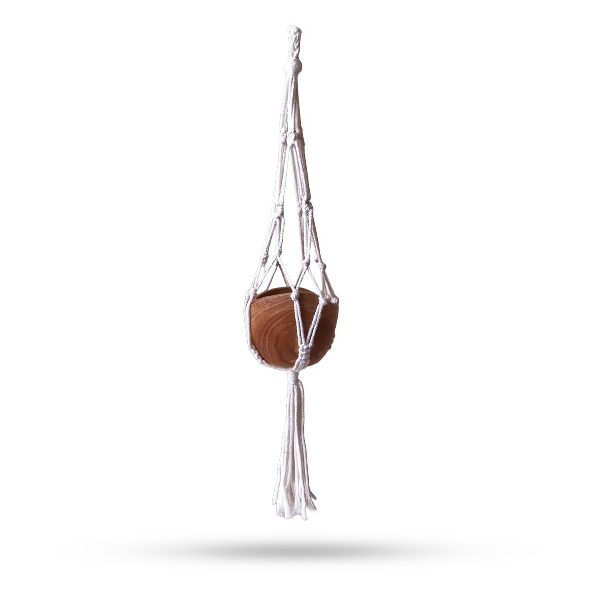 Porta-vaso em macramé em forma de gota pequeno - Natural - 75 cm