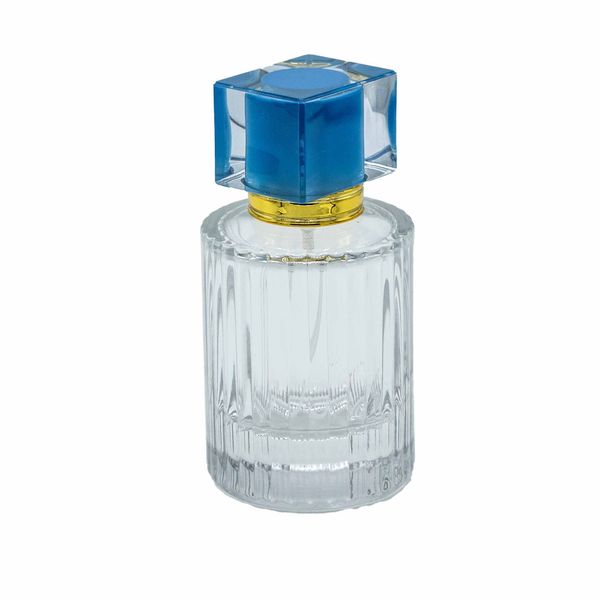 Bleu poudré - Flacon rond nervuré de 50 ml, vaporisateur et bouchon