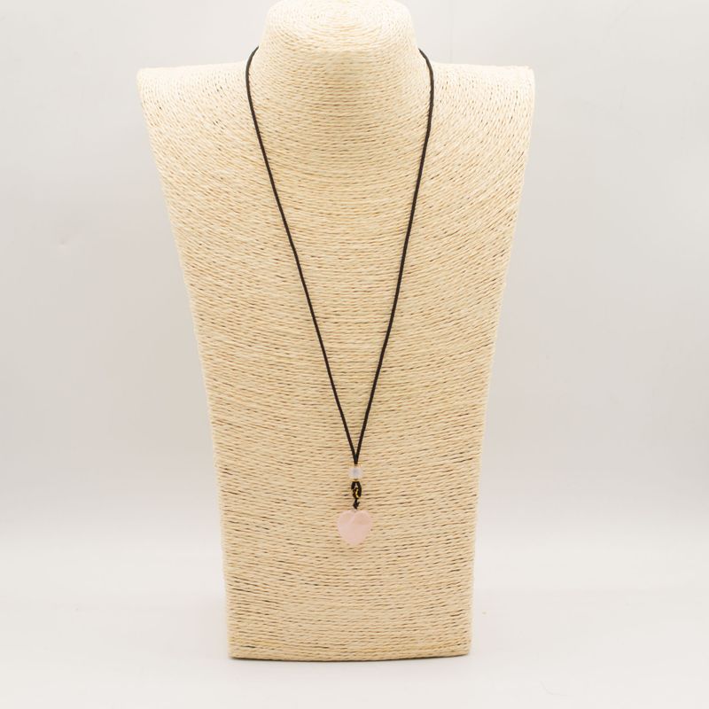Cord Necklace Gemstone Pendants - Rose Quartz Heart