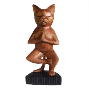 Hand Carved Yoga Cats