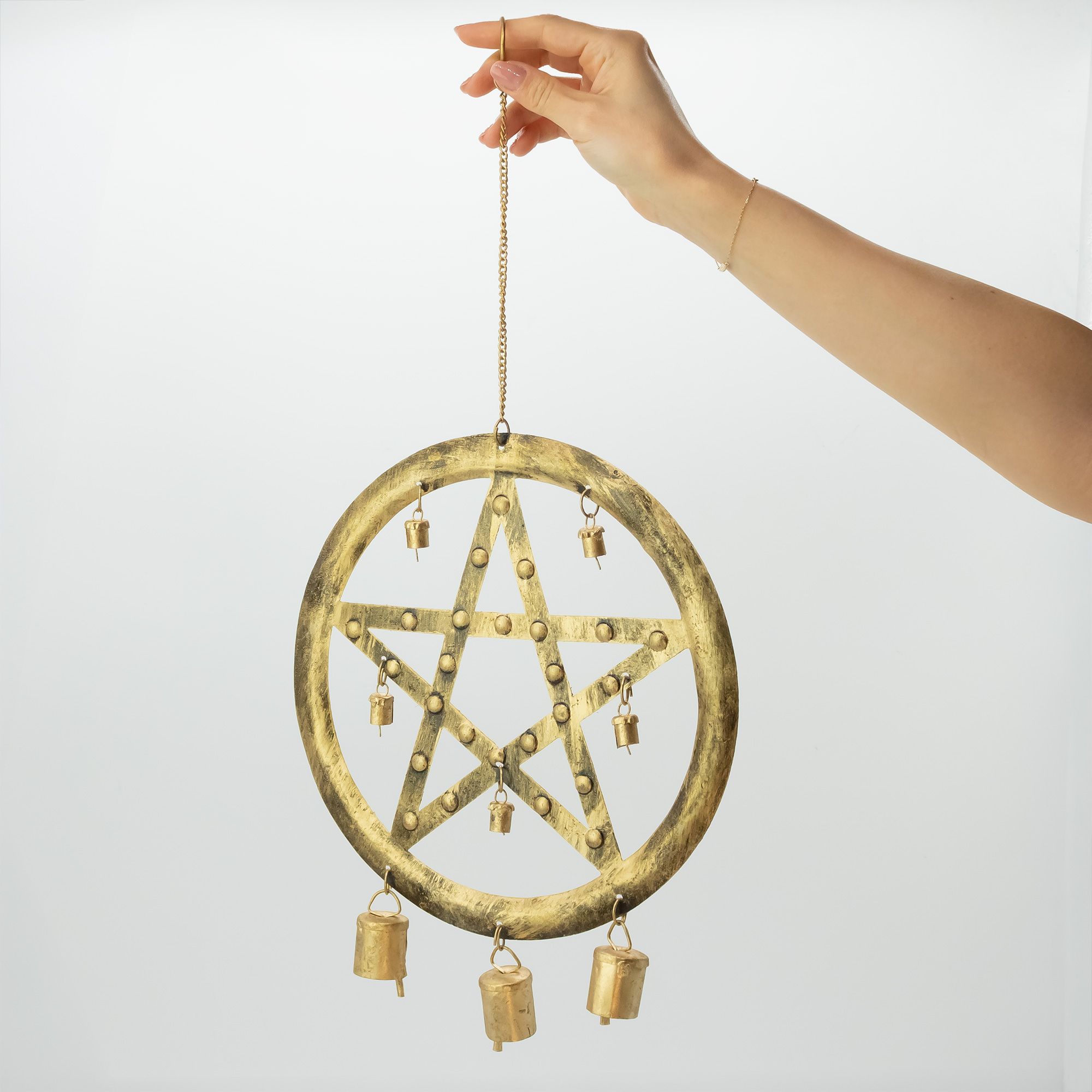 Indian Chimes - Iron Pentagram with Cow Bells - 25x49cm
