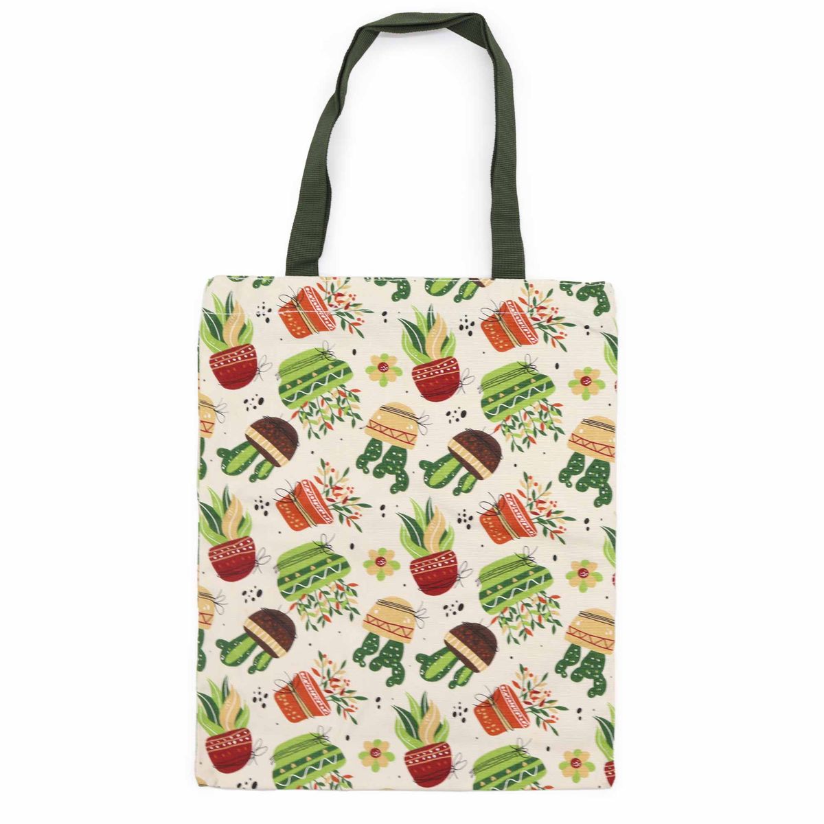 Saco Tote Clássico com Fecho (Motivo Cactos) 40x34 cm