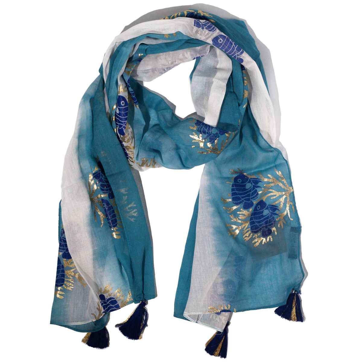 Lenço Nomad Sari Aqua Fish – Azul-marinho (180x50cm)