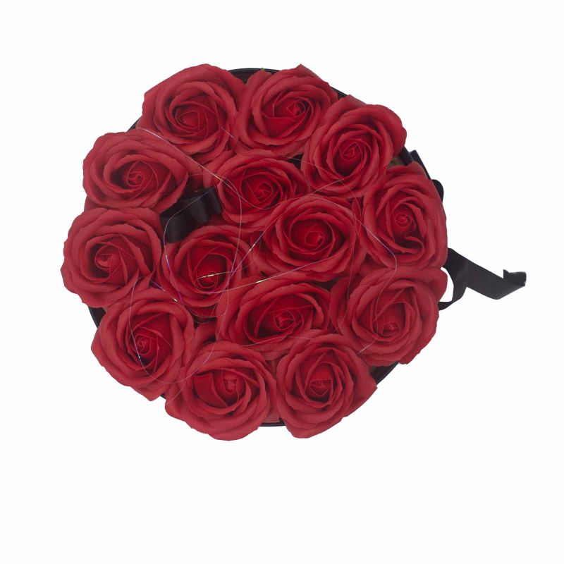 Coffret Cadeau de Fleurs de Savon - 14 Roses Rouges - Rond