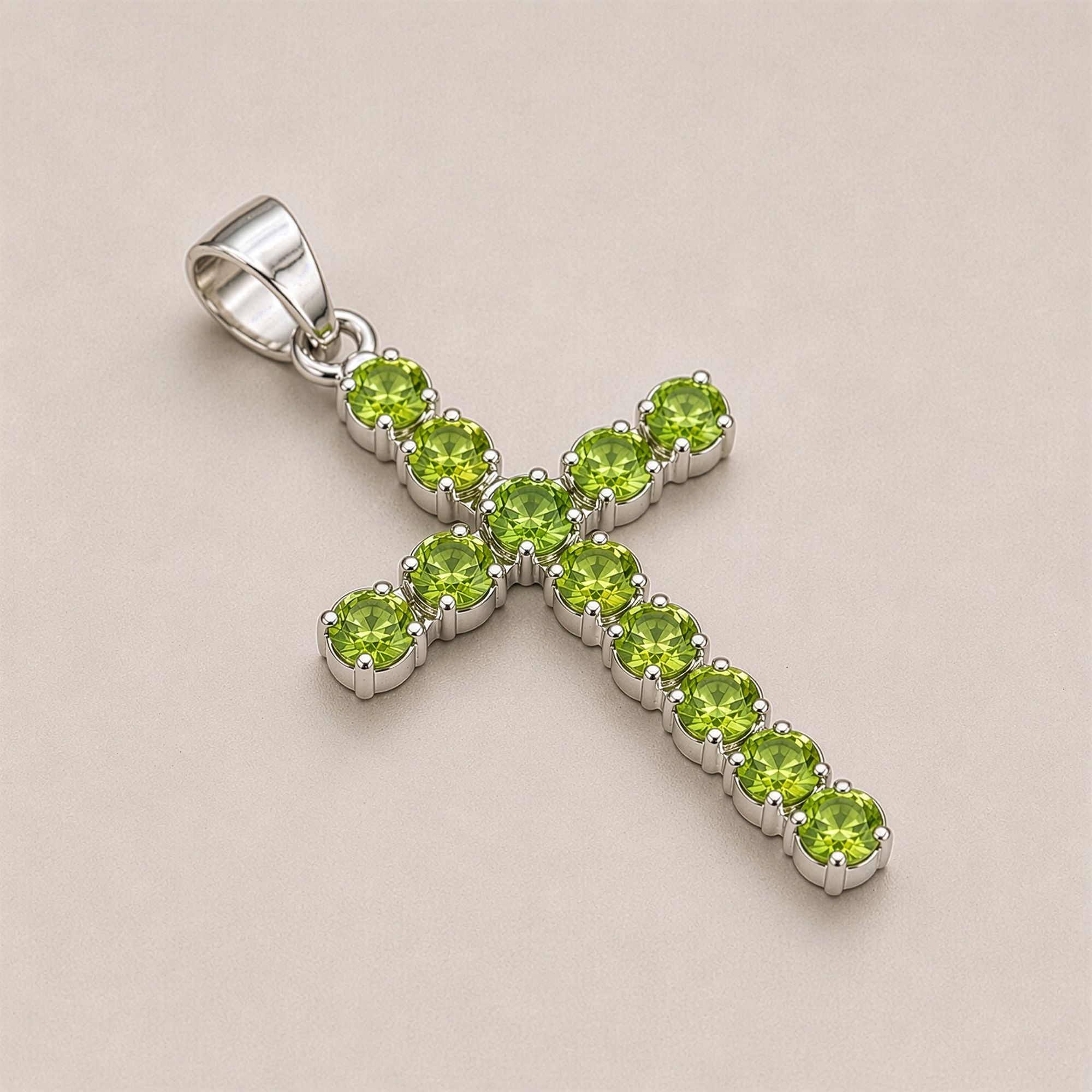 Devotional Pendant - Silver Plated (45cm Chain)- Peridot Crucifix